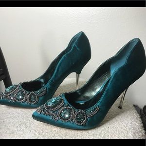 ABS Allen Schwartz green jeweled heels